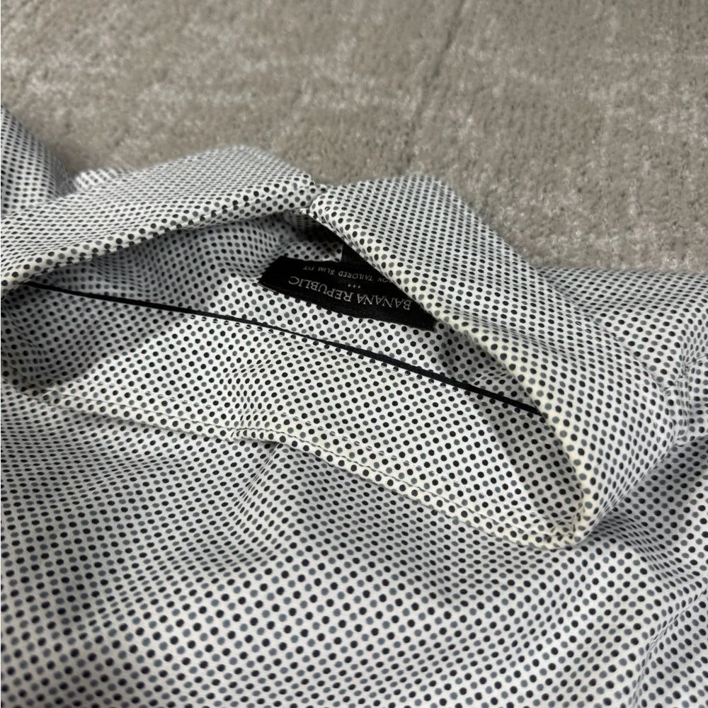 Banana Republic Non Iron Tailored Sim Fit Micro Polka Dot Dress Shirt Mens M